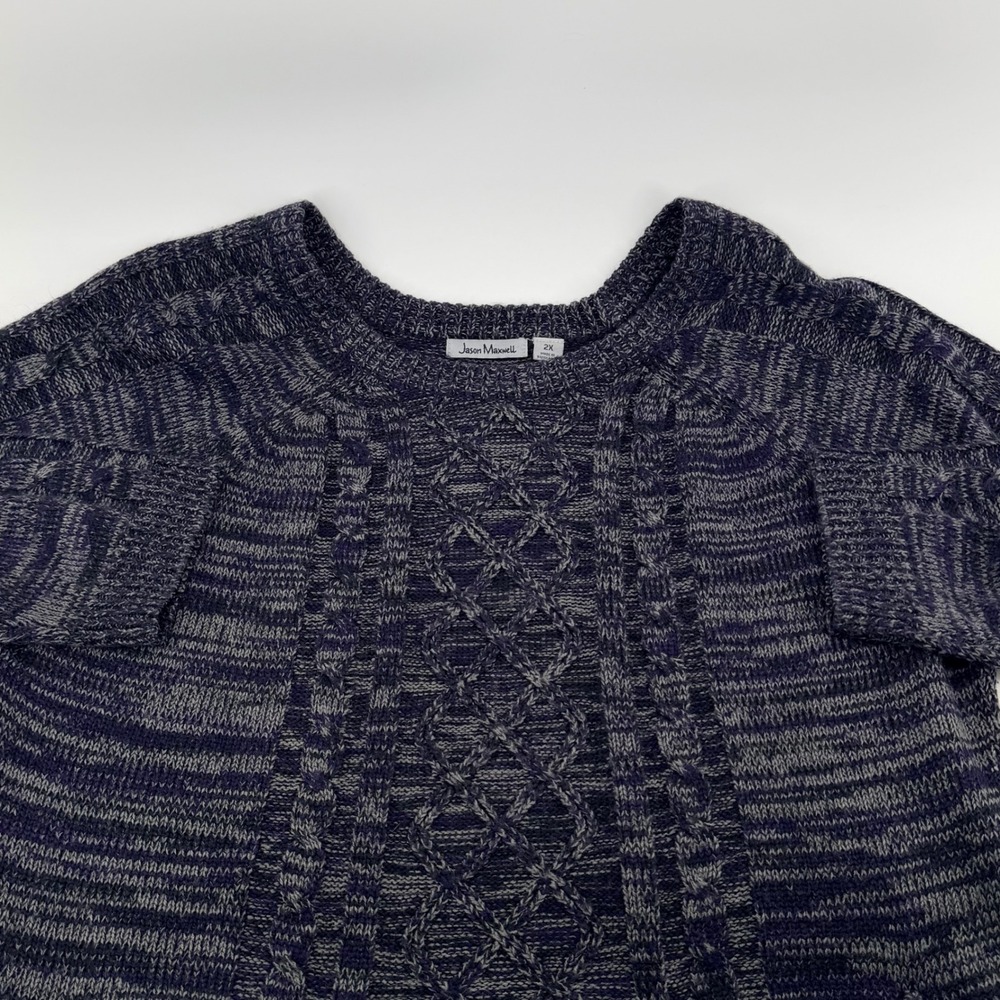 Jason Maxwell Cable Knit Space Dye Tunic Sweater Pockets 2X Purple Charcoal